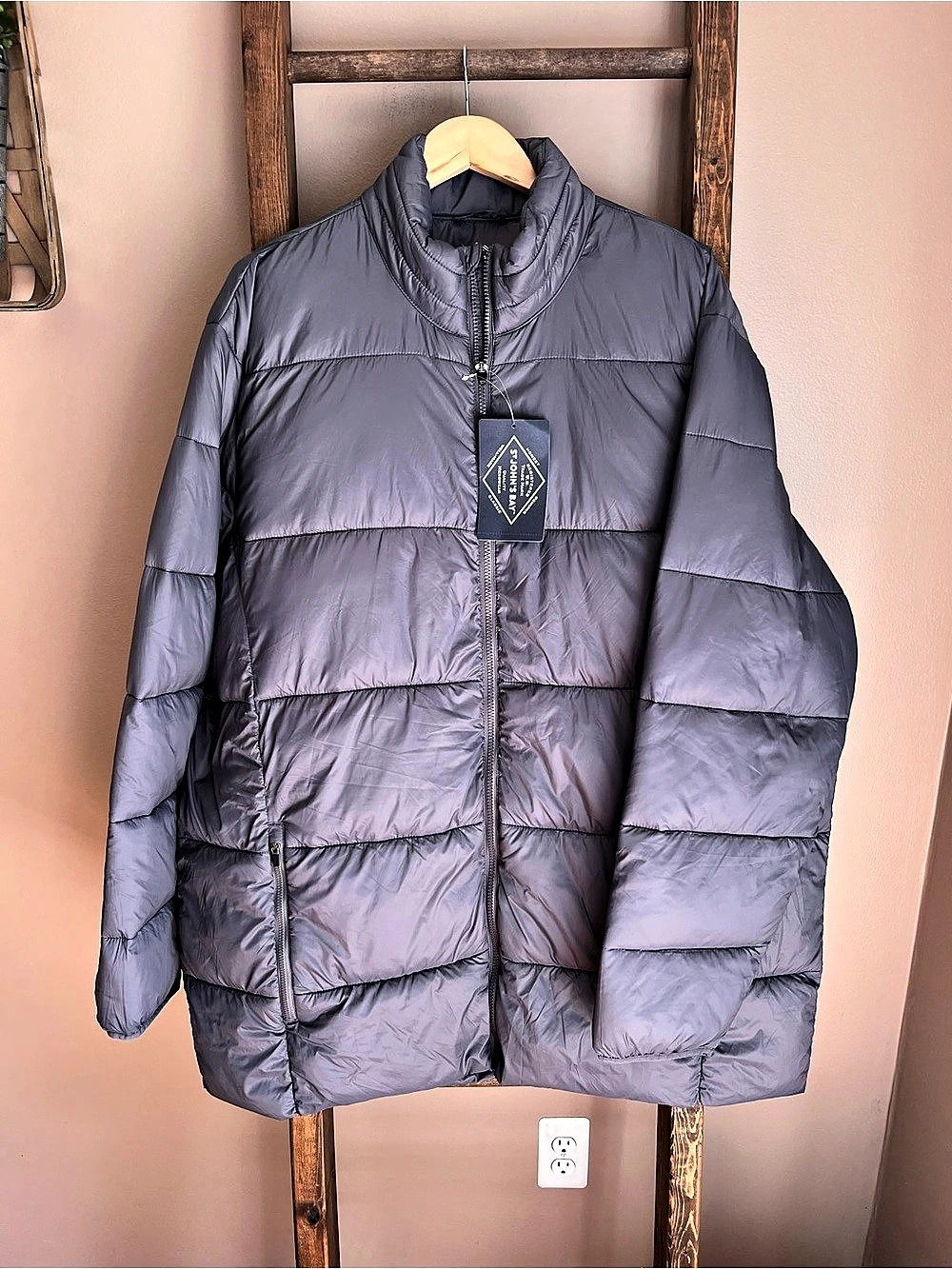 St. John's Bay Water Resistant Midweight Puffer Jacket Men's Puffer Jacket Gray